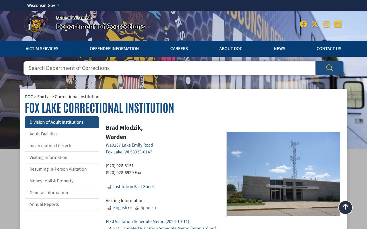 Dodge County Fox Lake Correctional Institution inmate lookup DOC page